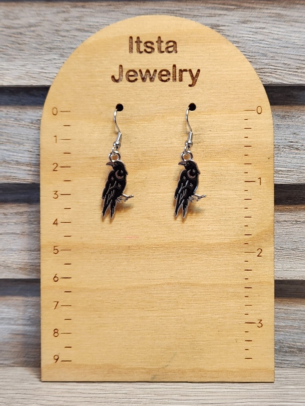 Black Raven Charm Earrings On Stainless Steel French Earwires A07